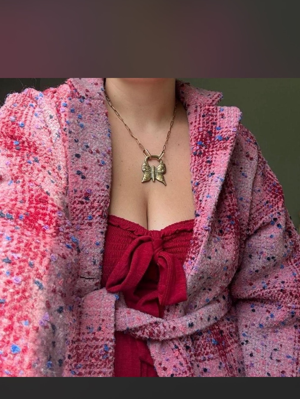 Cider Pink Speckled Bouclé Trench Coat